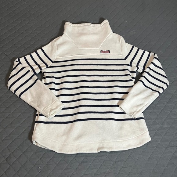 Vineyard Vines Sweaters - Vineyard Vines Women's Striped Mock Neck Pullover Sweatshirt White/Navy Size M
